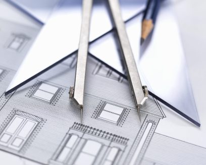 Architectural drawing with drawing equipment